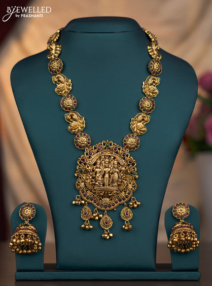 Antique haaram ram parivar & peacock design with kemp stones and golden beads hangings