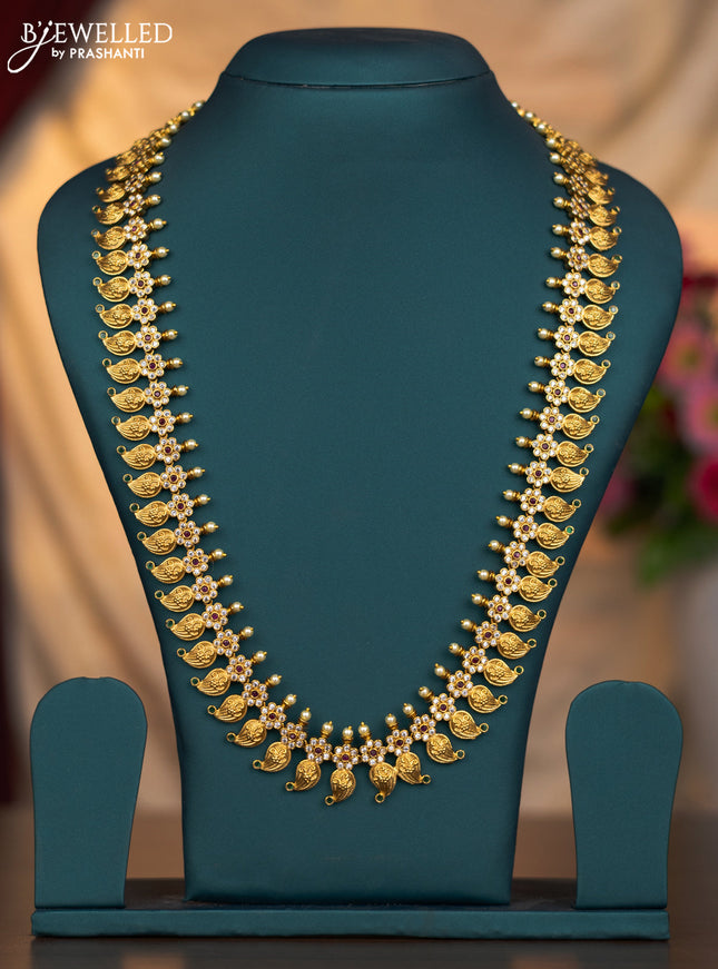 Antique haaram maanga pattern with kemp,pearl & cz stones without earring