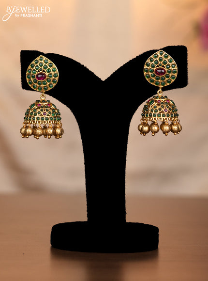 Antique haaram peacock & maanga pattern with kemp stones and golden beads hanging