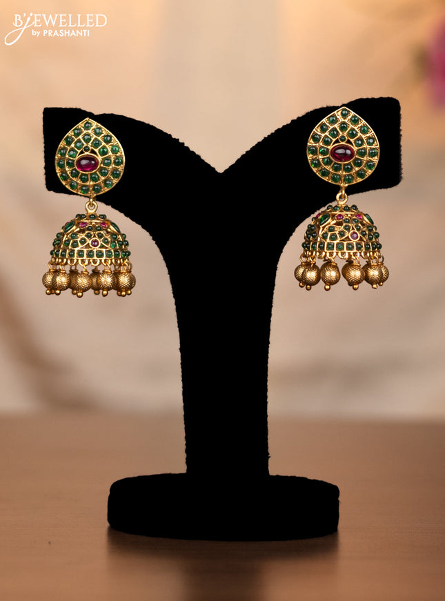 Antique haaram peacock & maanga pattern with kemp stones and golden beads hanging