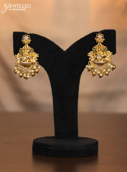 Antique haaram lakshmi design with kemp and cz stones and golden beads hangings