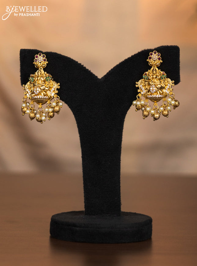 Antique haaram lakshmi design with kemp and cz stones and golden beads hangings