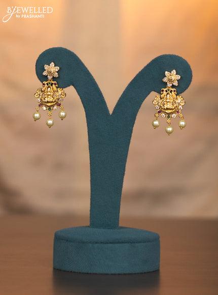 Antique haaram lakshmi design with kemp and cz stones and pearl hangings