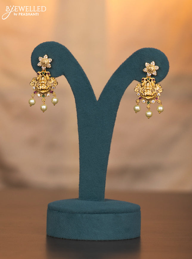 Antique haaram lakshmi design with kemp and cz stones and pearl hangings