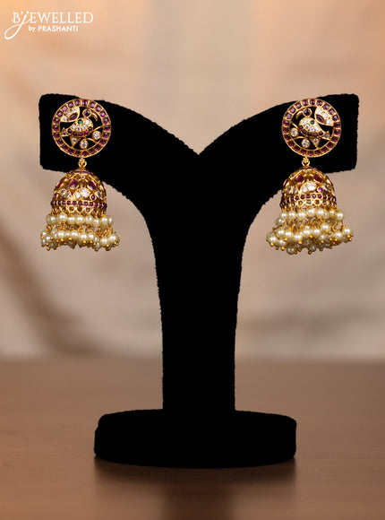 Antique haaram pecock design with kemp and cz stones and pearl hangings