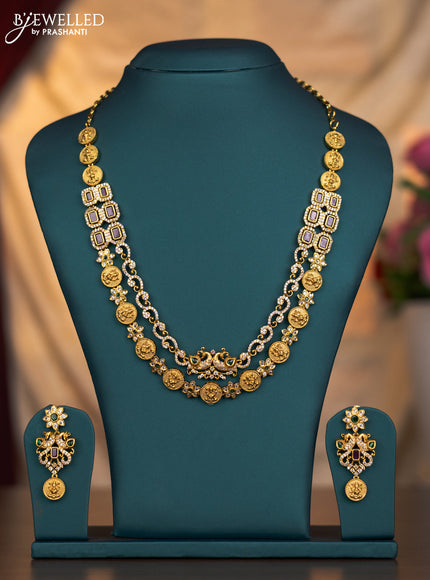 Antique necklace lakshmi kasu & peacock design with kemp and cz stones