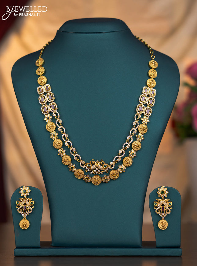 Antique necklace lakshmi kasu & peacock design with kemp and cz stones
