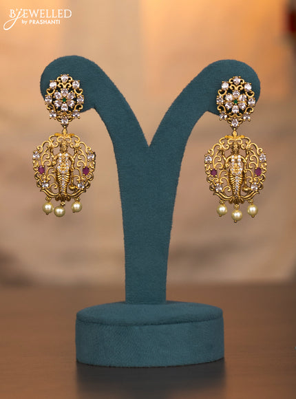 Antique dasavatar necklace with kemp & cz stones and pearl hangings with maang tikka