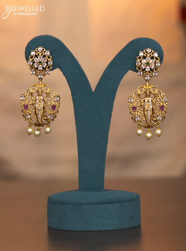 Antique dasavatar necklace with kemp & cz stones and pearl hangings with maang tikka