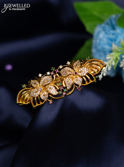 Antique hair clip medium size floral design with kemp and cz stones