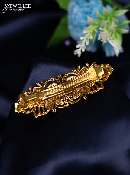 Antique hair clip medium size floral design with kemp and cz stones