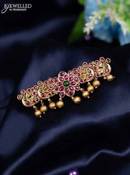 Antique hair clip medium size peacock design with kemp and golden beads hanings