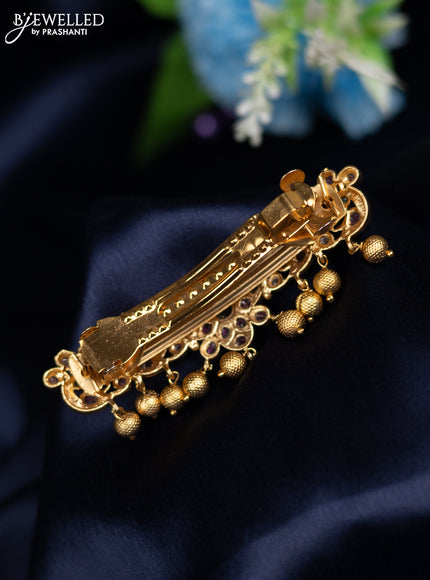 Antique hair clip medium size peacock design with kemp and golden beads hanings