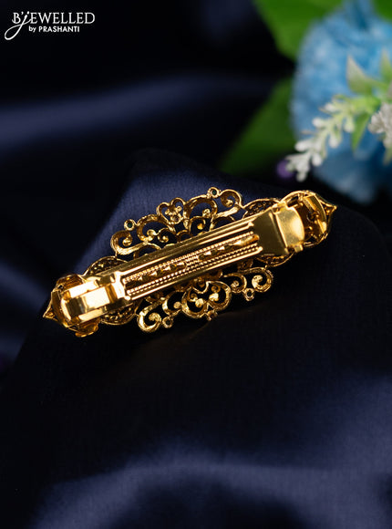 Antique hair clip medium size floral design with kemp and cz stones