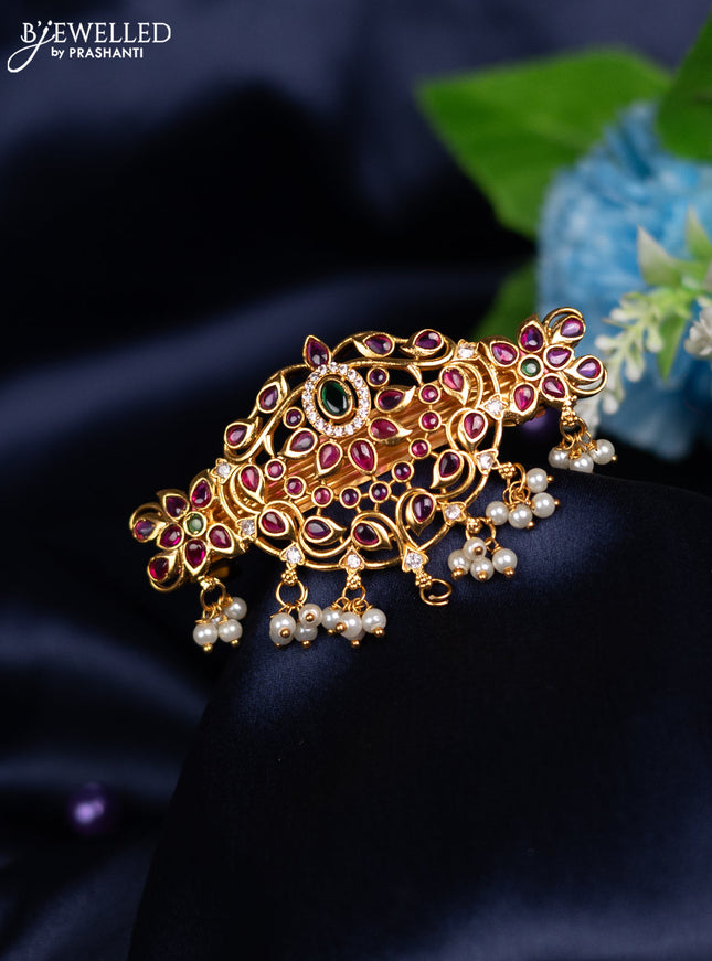 Antique hair clip medium size with kemp & cz stones and peral hanings