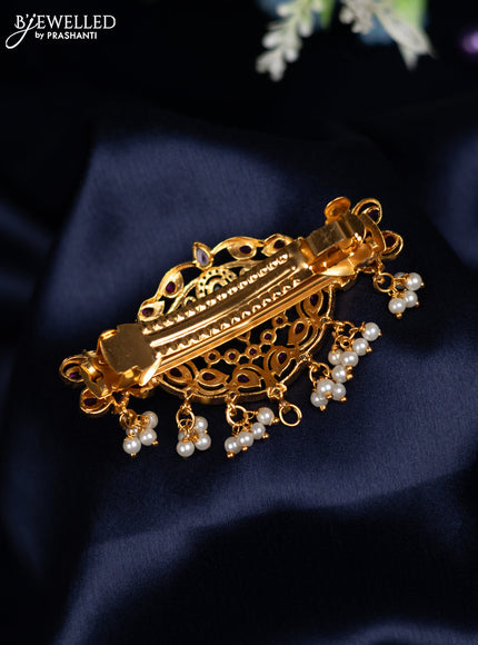 Antique hair clip medium size with kemp & cz stones and peral hanings