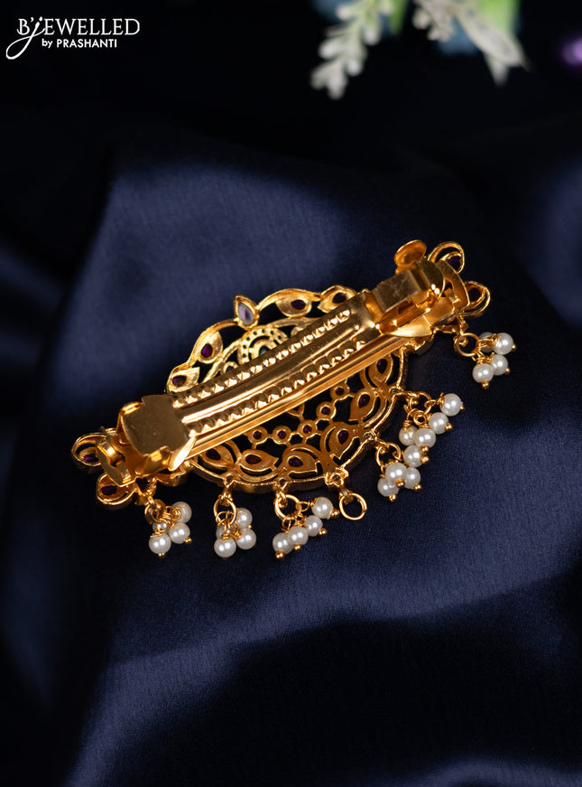 Antique hair clip medium size with kemp & cz stones and peral hanings