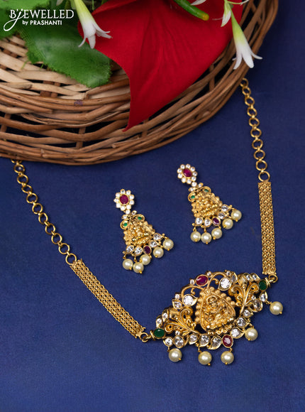 Antique choker lakshmi design with kemp & cz stone and pearl hangings