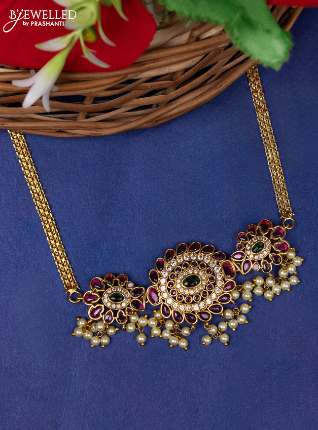 Antique choker with kemp & cz stone and pearl hanging without earring