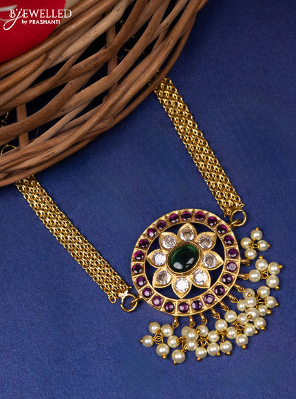 Antique choker floral design with kemp & cz stone and pearl hangings without earring