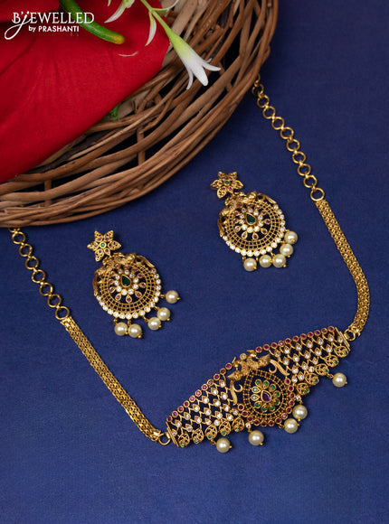 Antique choker peacock design with kemp & cz stone and pearl hangings