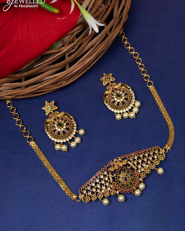 Antique choker peacock design with kemp & cz stone and pearl hangings