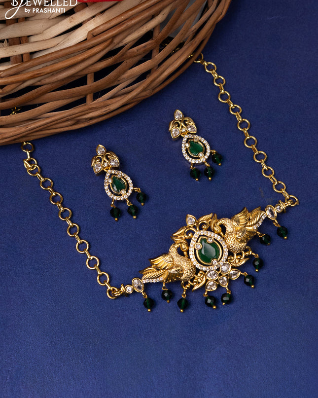 Antique choker peacock design with emerald & cz stone and crystal beads hangings