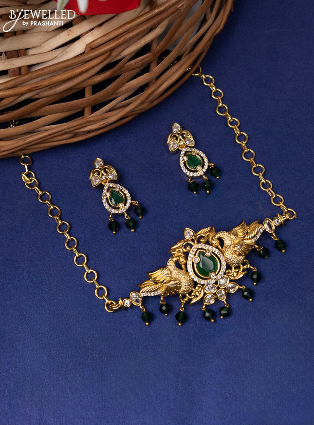 Antique choker peacock design with emerald & cz stone and crystal beads hangings