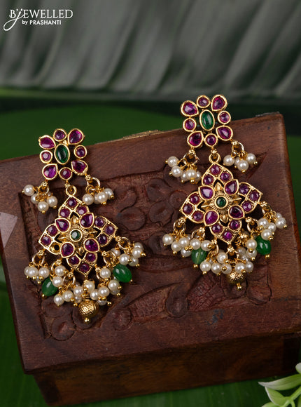 Antique earring with kemp stones and pearl & green beads hanging