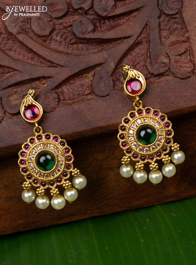 Antique earring with kemp & cz stones and pearl hangings