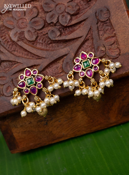 Antique earring with kemp stones and pearl & golden beads hanging