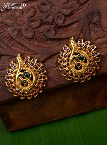 Antique screw type earring peacock design with kemp stones