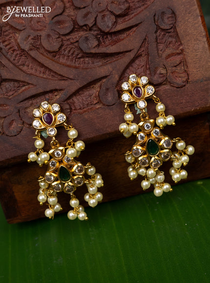 Antique earring with kemp & cz stones and pearl hangings