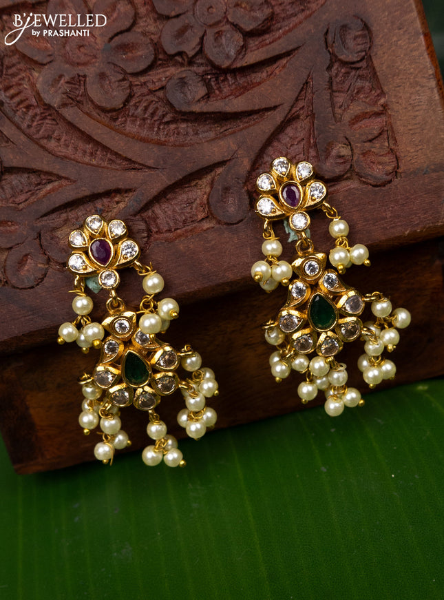 Antique earring with kemp & cz stones and pearl hangings