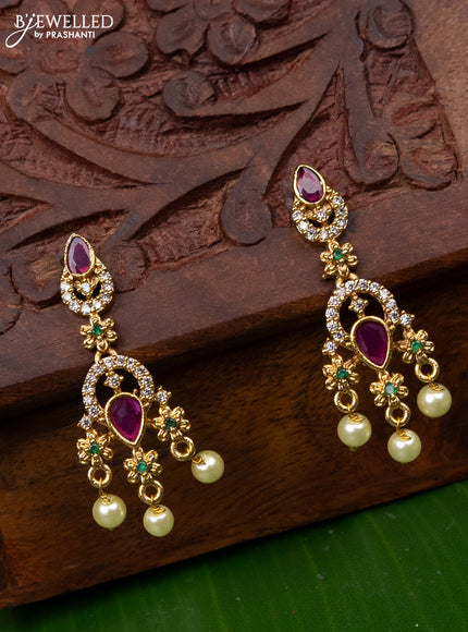 Antique earring with kemp & cz stones and pearl hangings