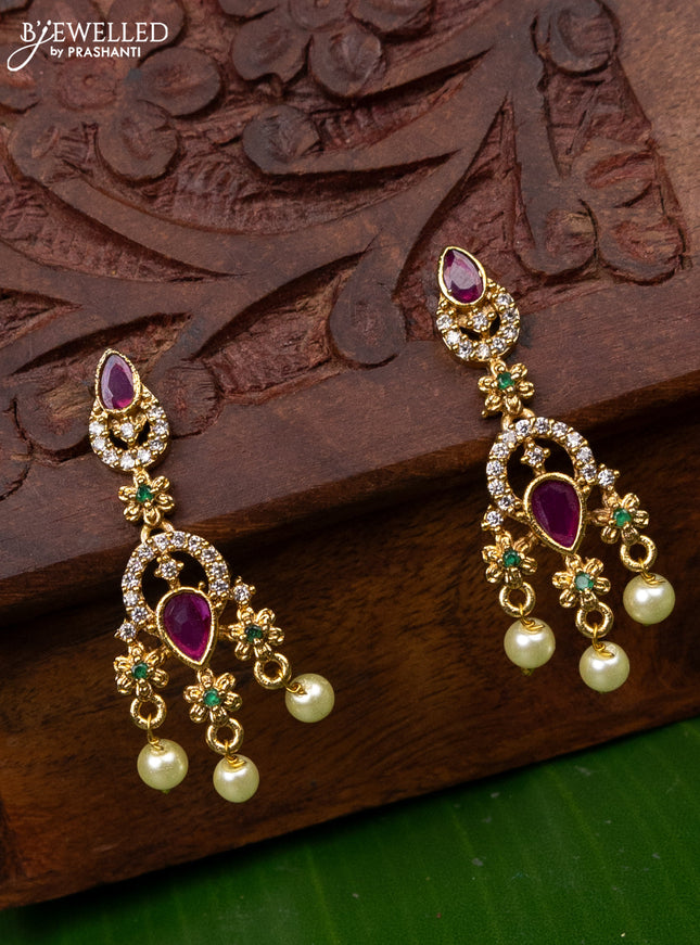 Antique earring with kemp & cz stones and pearl hangings