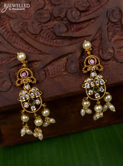 Antique earring with kemp & cz stones and pearl hangings