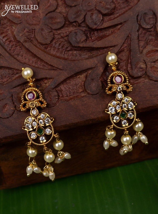 Antique earring with kemp & cz stones and pearl hangings