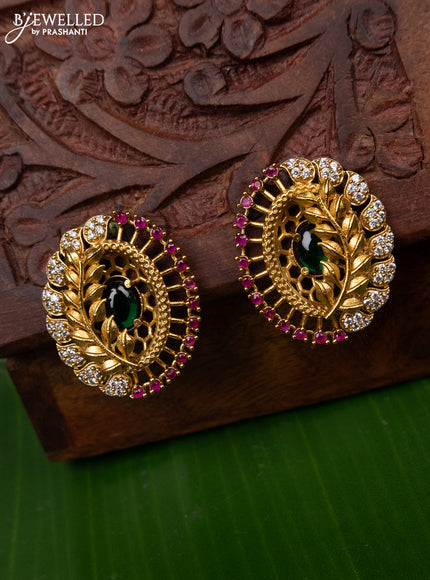 Antique earring leaf design with kemp and cz stones