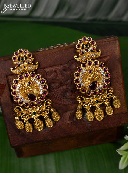 Antique earring peacock design with kemp & cz stones and hangings