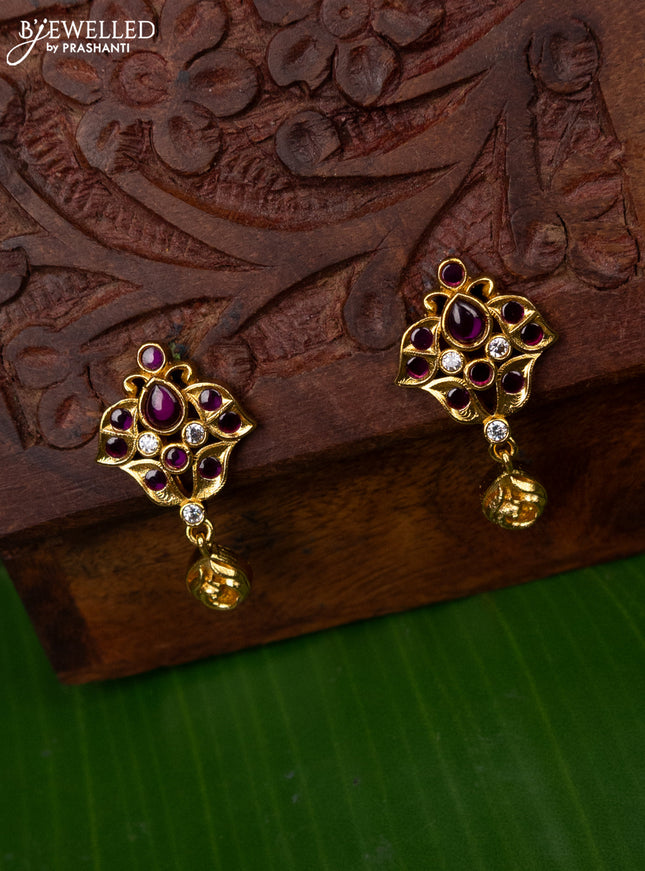 Antique earring with pink kemp and cz stones