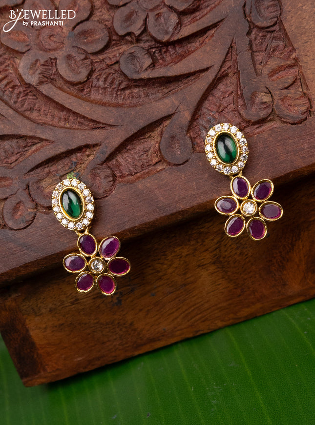 Antique earring floral design with kemp and cz stones