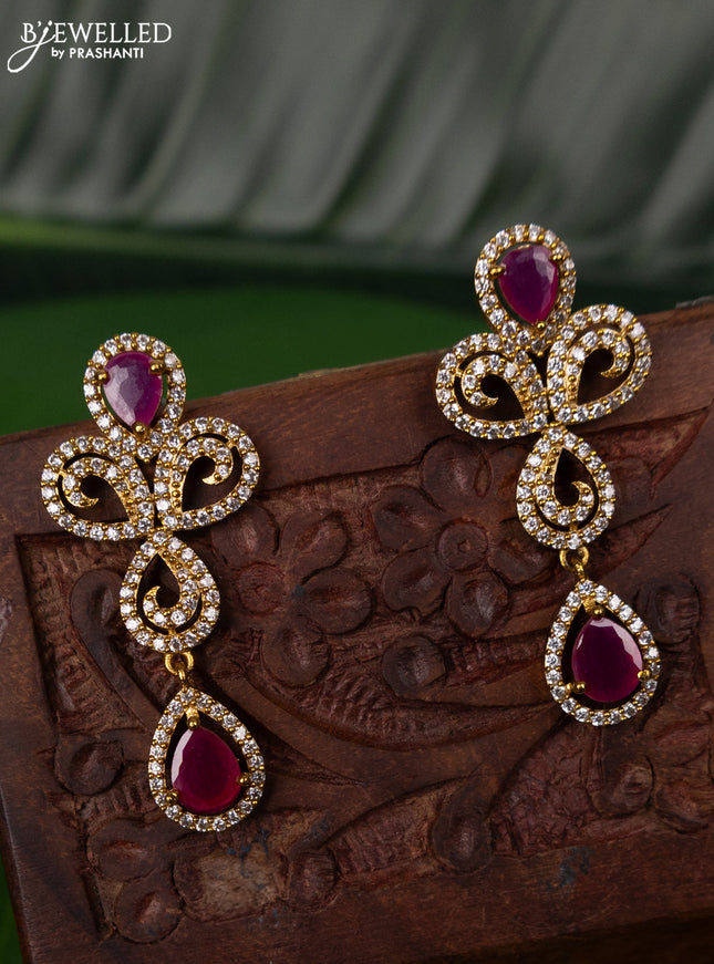 Antique earring with pink kemp and cz stones