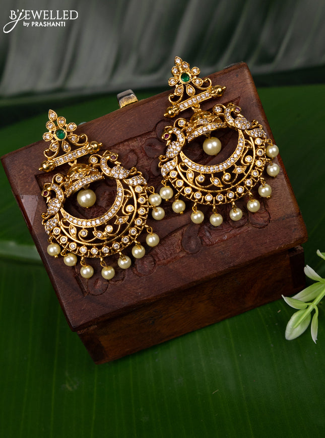 Antique earring with kemp & cz stones and pearl hangings