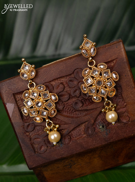 Antique earring with white stones pearl & golden beads hanging