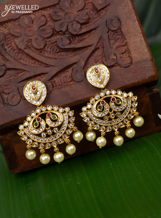 Antique earring with kemp & cz stones and pearl hangings