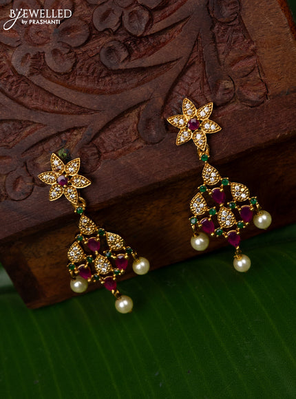 Antique earring with kemp & cz stones and pearl hangings