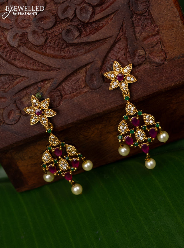 Antique earring with kemp & cz stones and pearl hangings