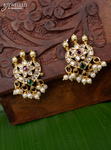 Antique earring with kemp & cz stones and pearl hangings