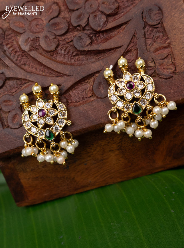 Antique earring with kemp & cz stones and pearl hangings